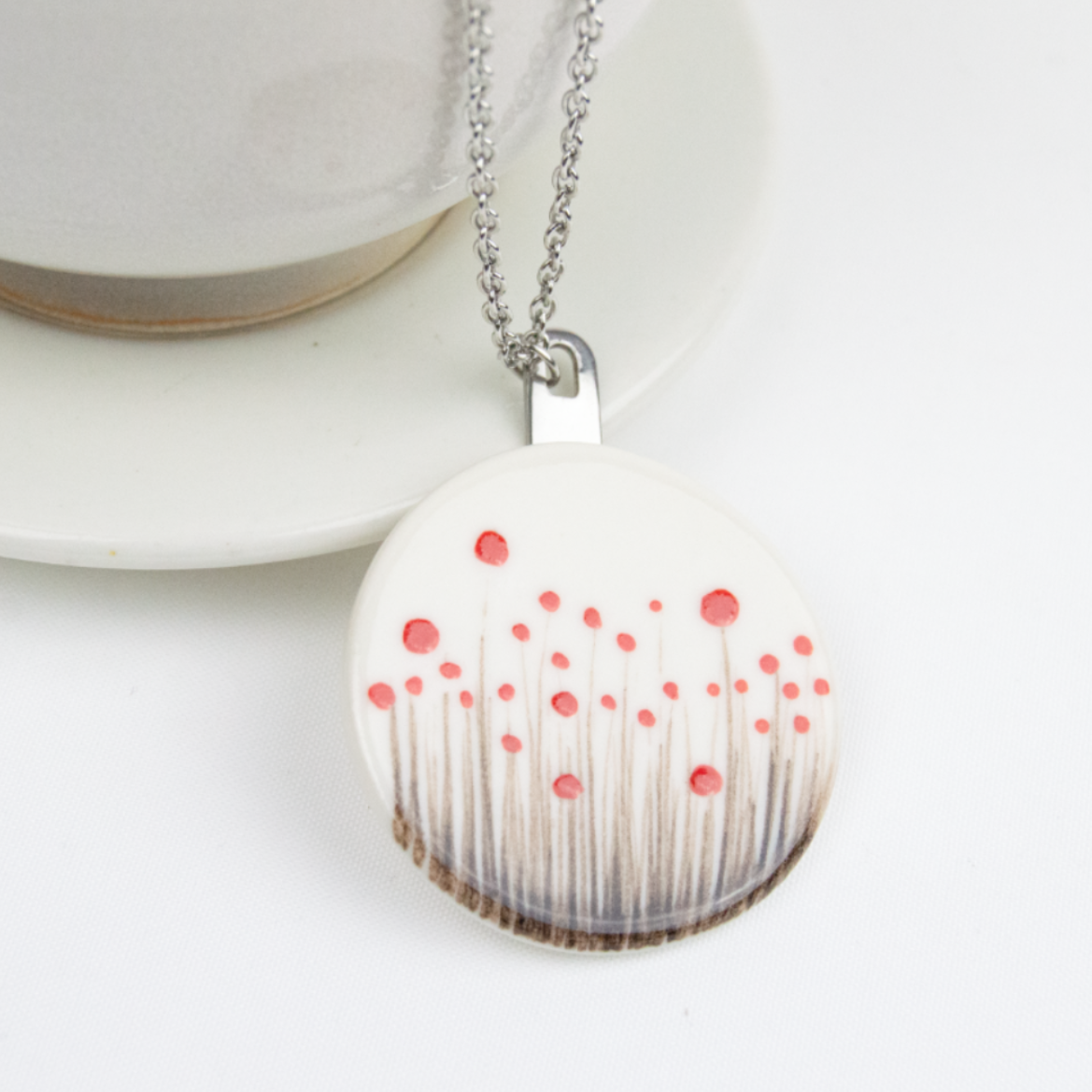 Colgante amapola porcelana cadena acero