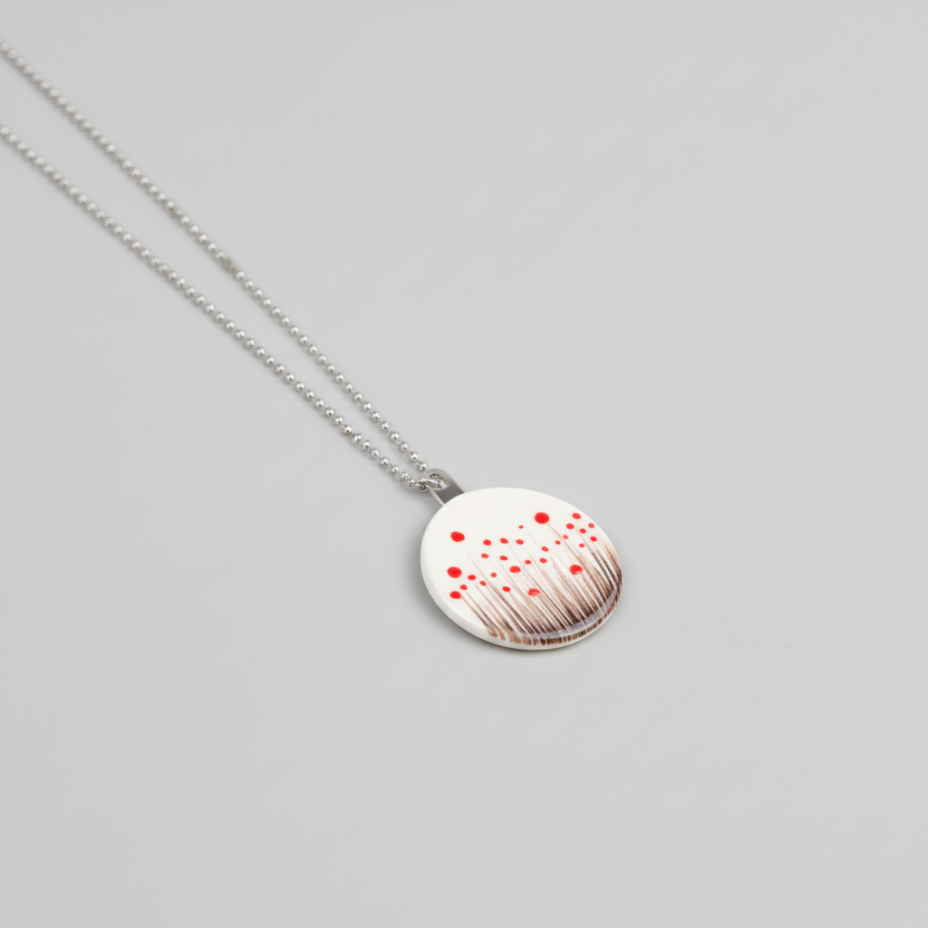 Colgante amapola porcelana cadena acero