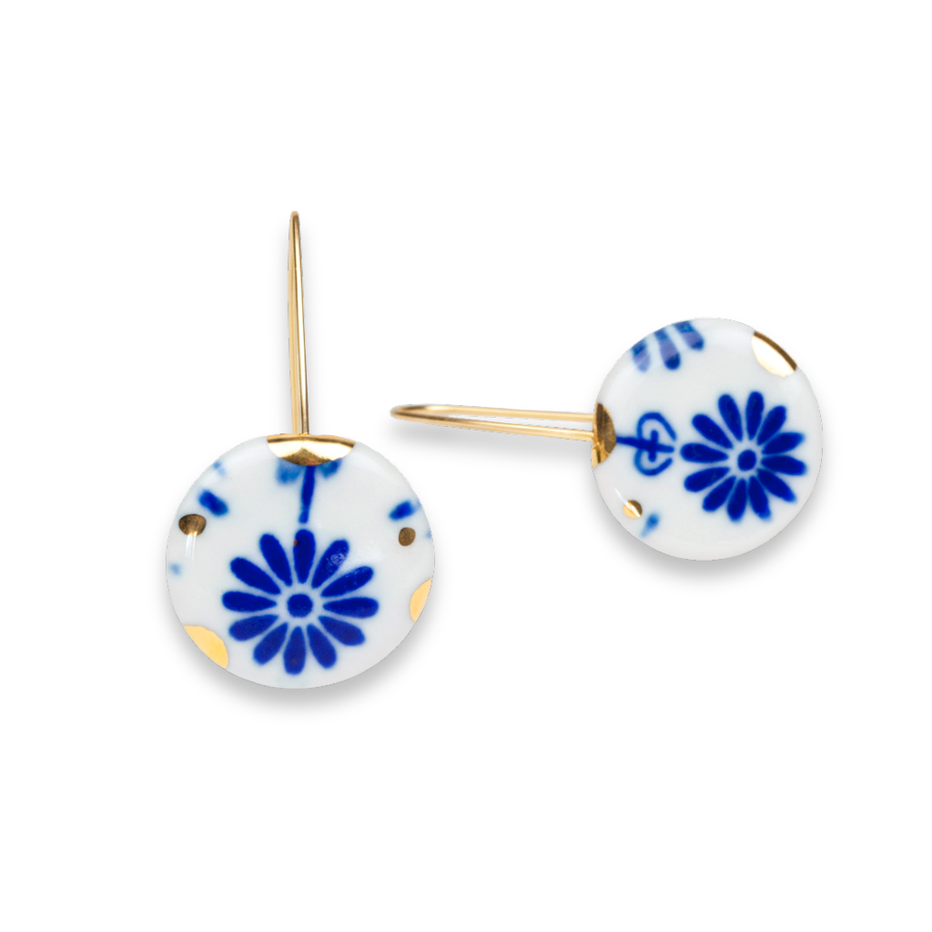 Pendientes cobalto redondos gancho en V