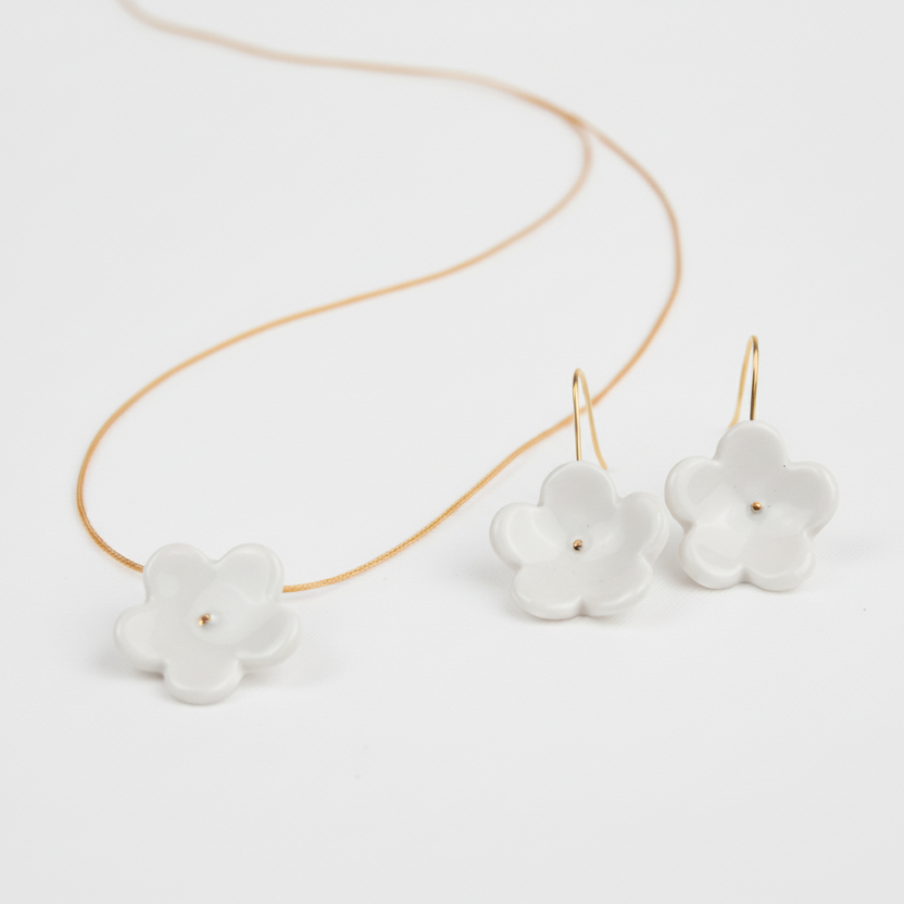 Conjunto flor punto oro mediano
