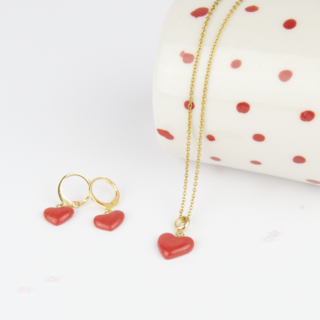 Conjunto art decó corazon rojo