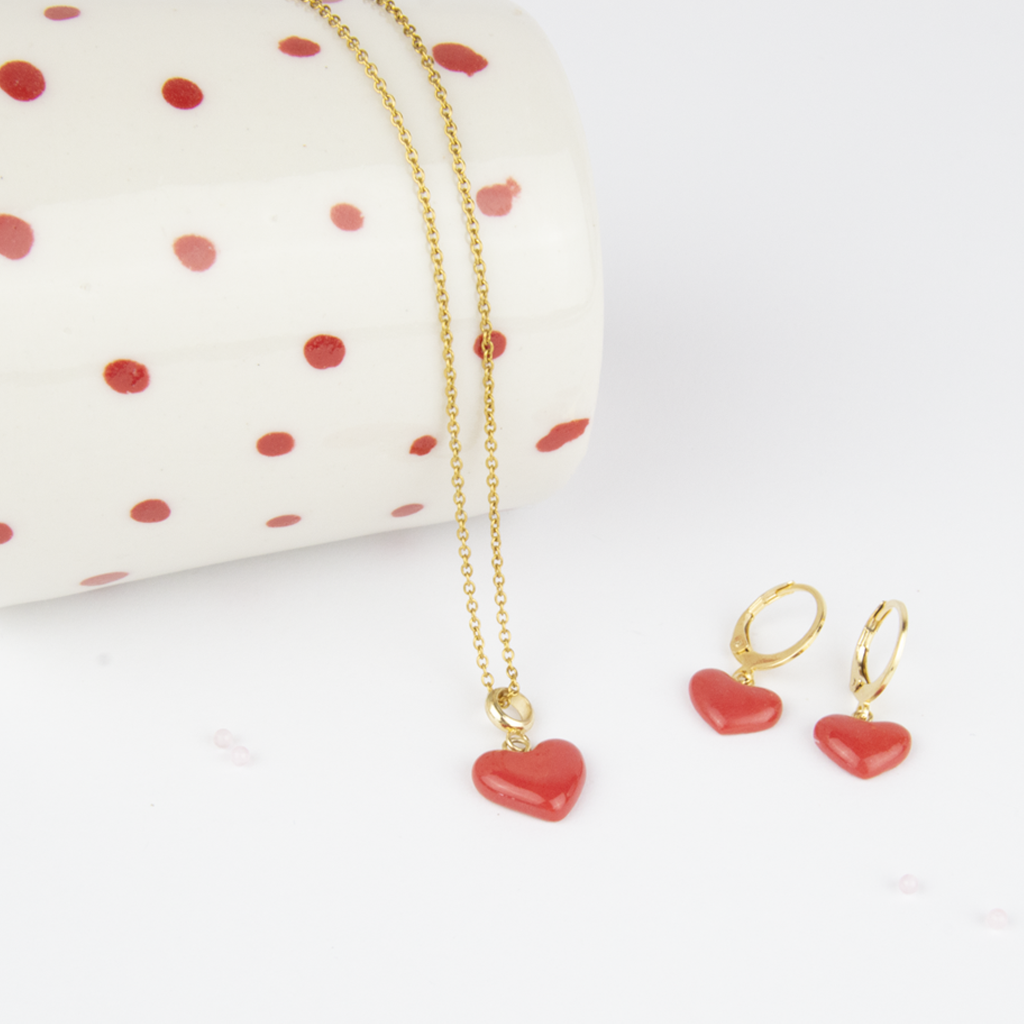Conjunto art decó corazon rojo