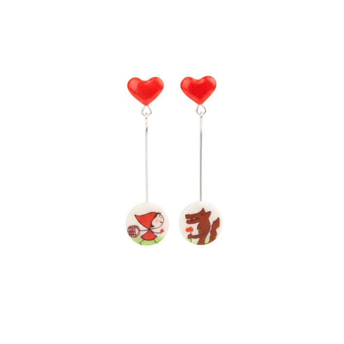 Pendientes corazón largos Caperucita y el lobo enamorado