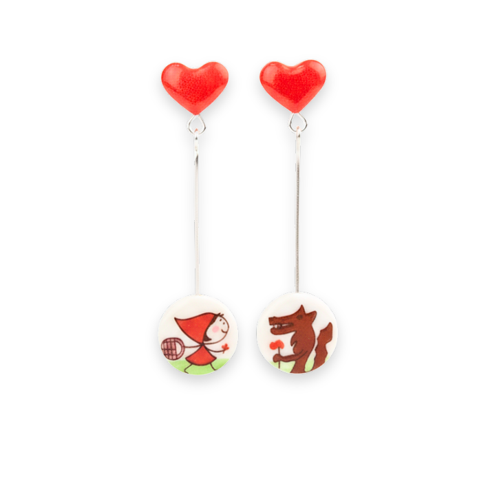 Pendientes corazón largos Caperucita y el lobo enamorado