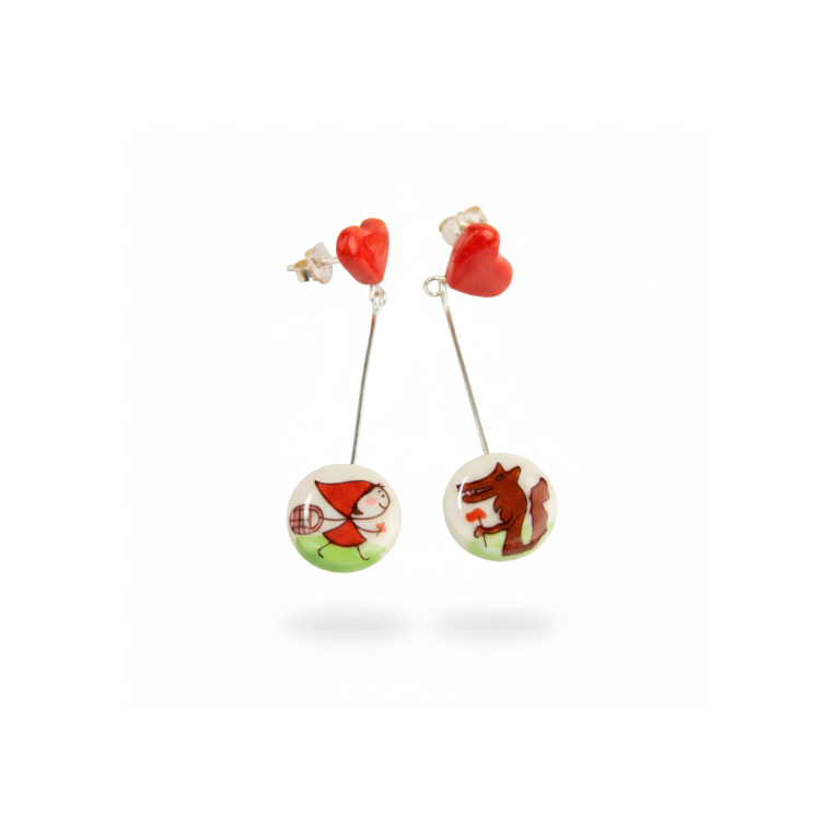 Pendientes corazón largos Caperucita y el lobo enamorado