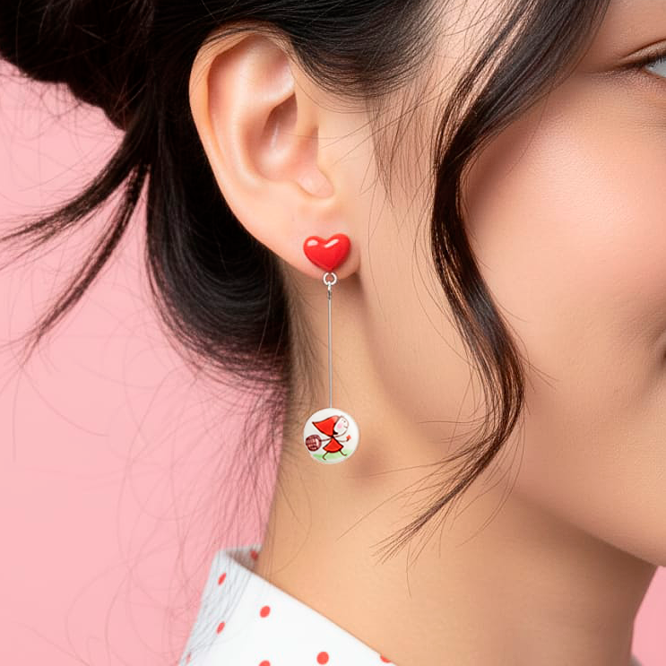 Pendientes corazón largos Caperucita y el lobo enamorado