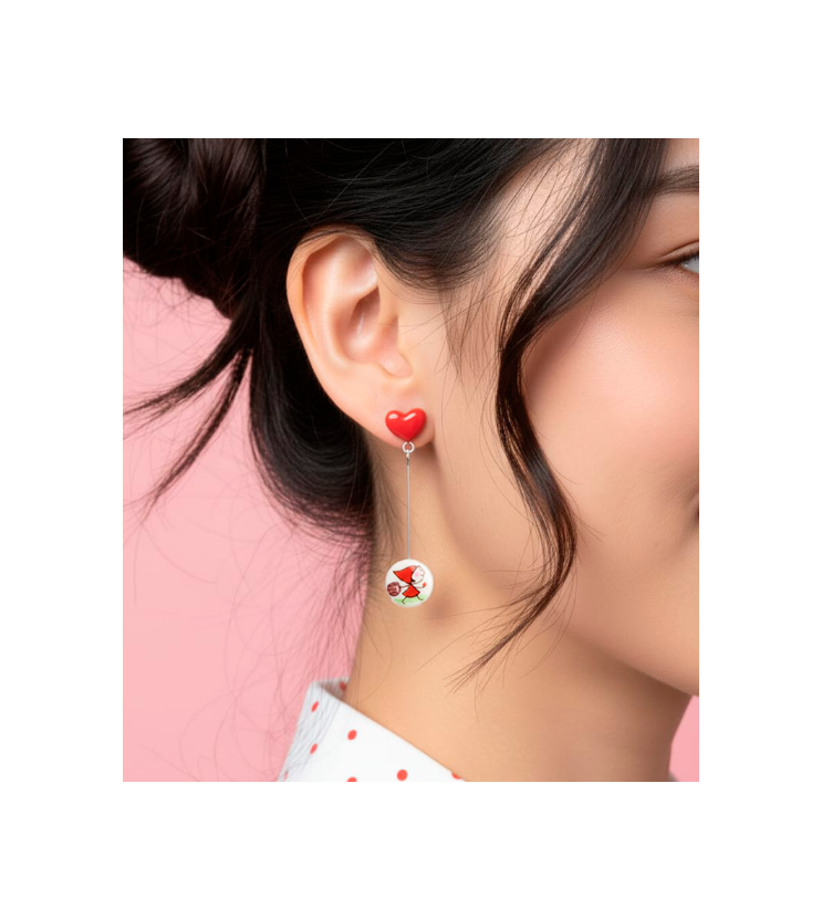 Pendientes corazón largos Caperucita y el lobo enamorado