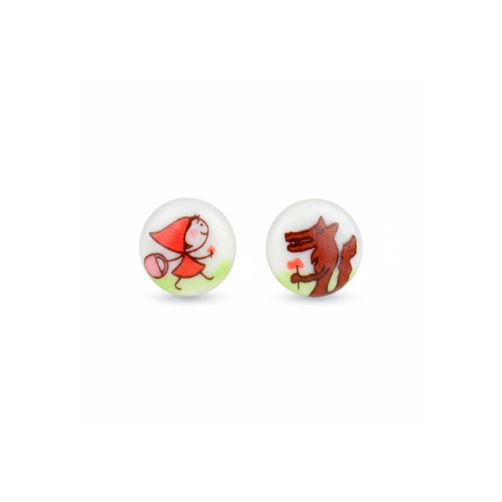 Pendientes mini caperucita y el lobo enamorado