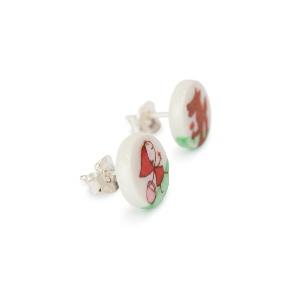 Pendientes mini caperucita y el lobo enamorado