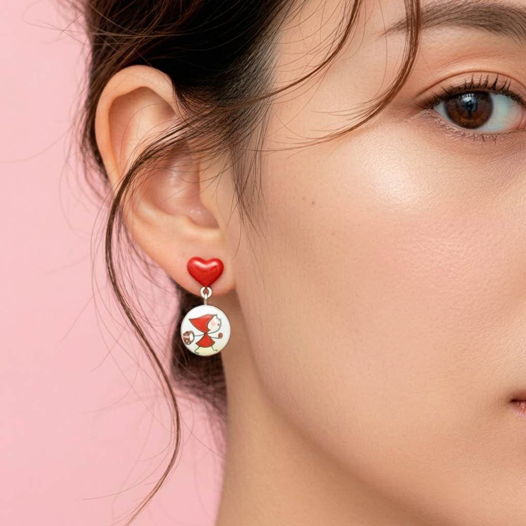 Pendientes mini caperucita y el lobo enamorado