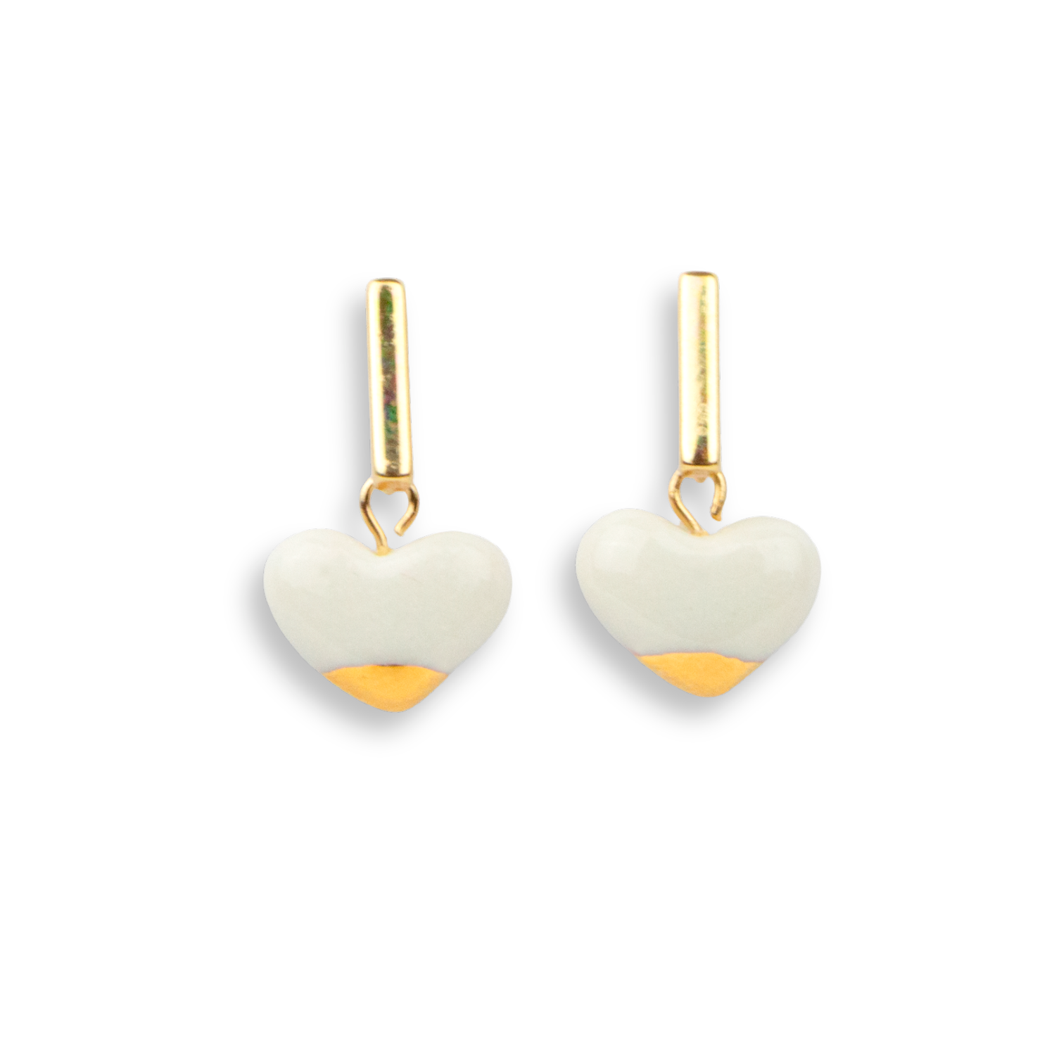 Pendientes oro corazón barra acero