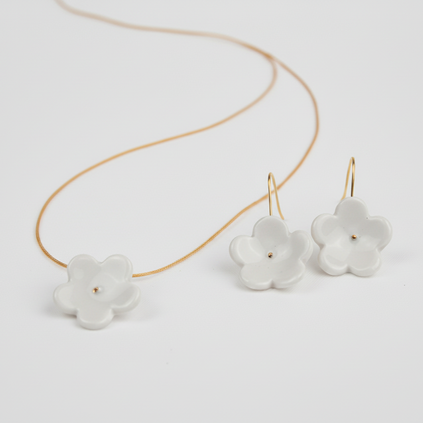 Conjunto flor punto oro mediano