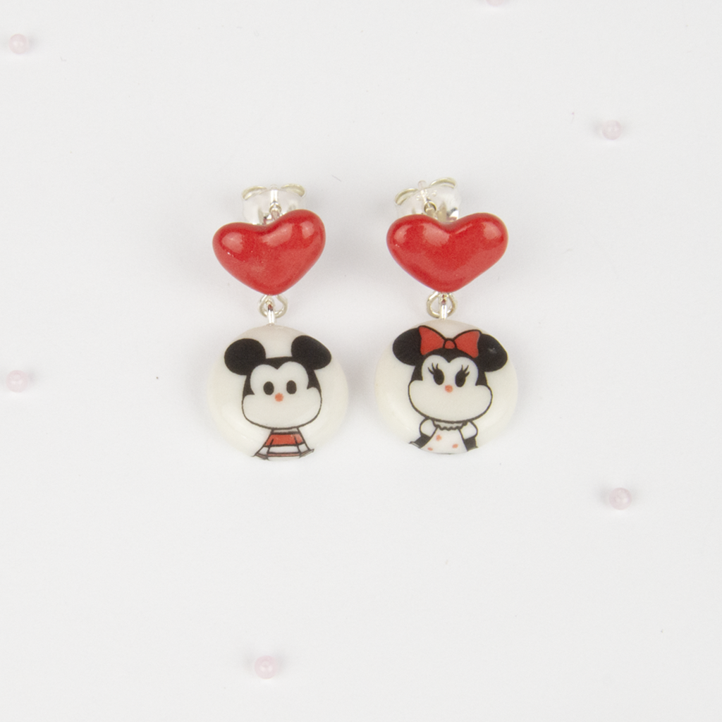 Pendientes  Mickey corazon cortos