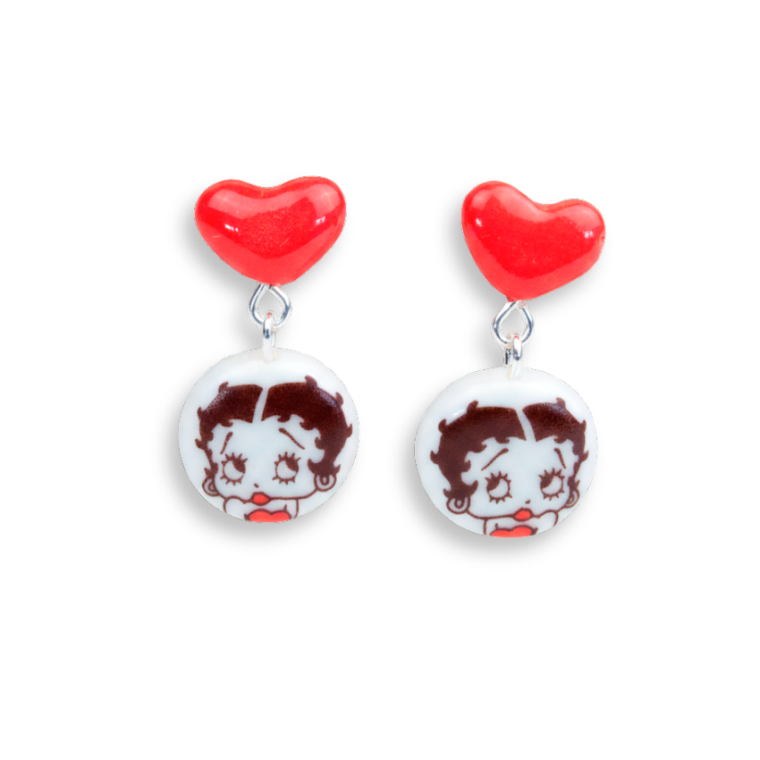 Pendientes Betty Boop corazón cortos
