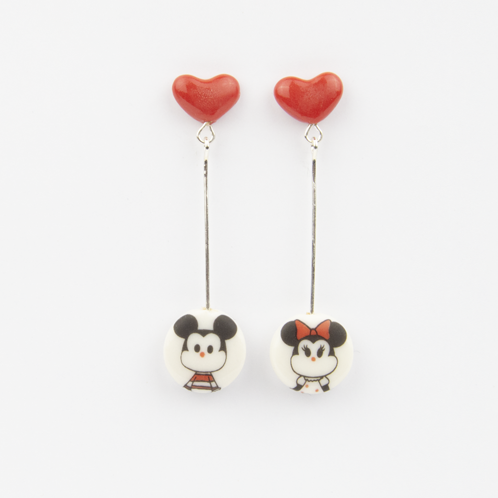 Pendientes  Mickey corazon largos