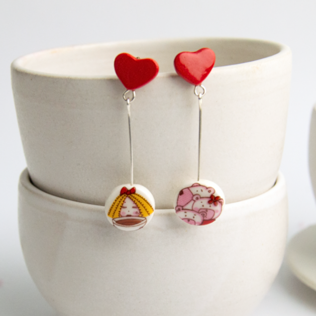 Pendientes Ricitos de oro corazón largos