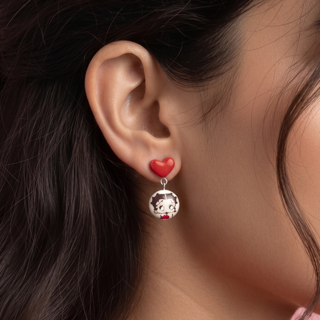 Pendientes Betty Boop corazón cortos