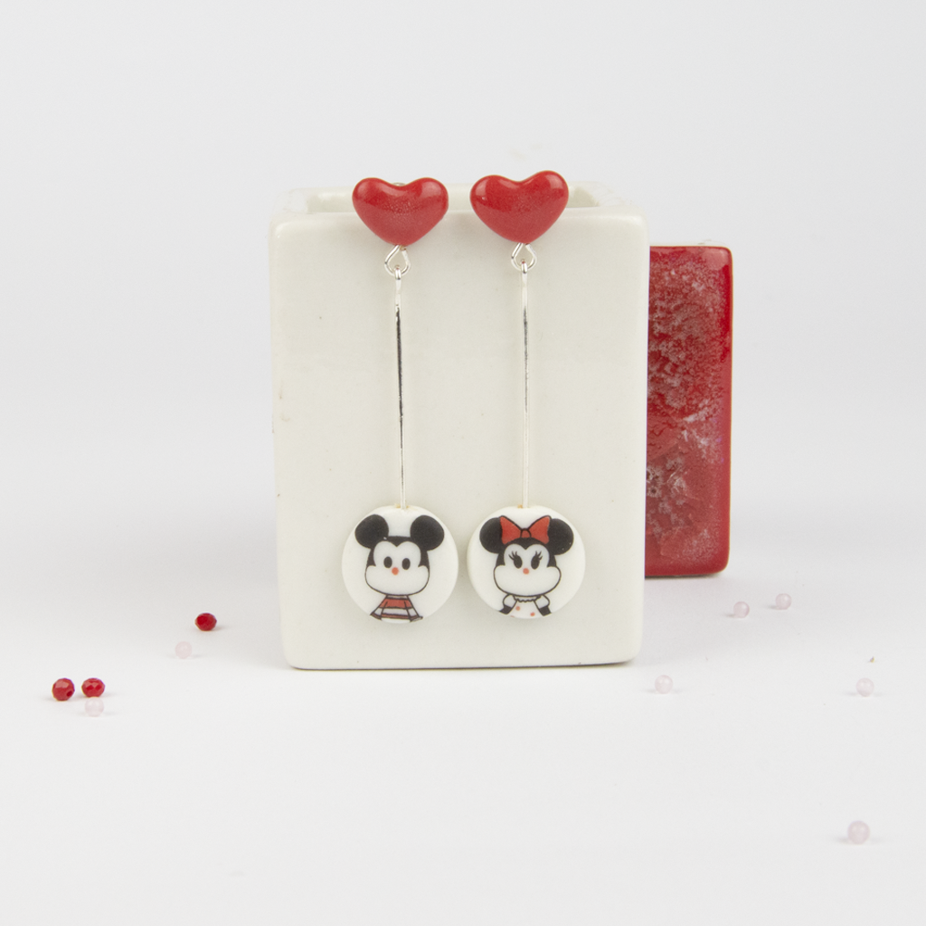 Pendientes  Mickey corazon largos
