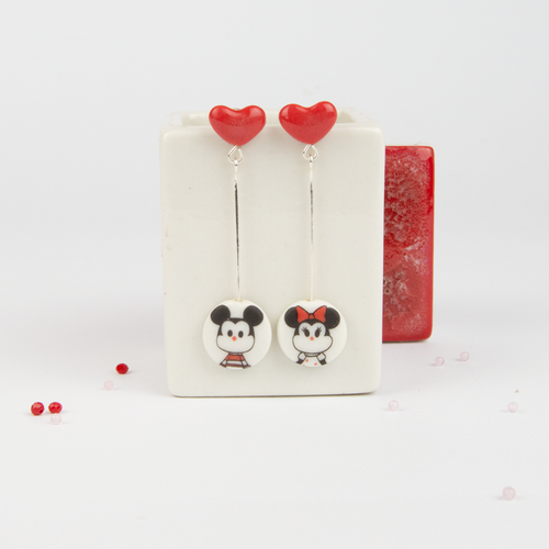 Pendientes  Mickey corazon largos