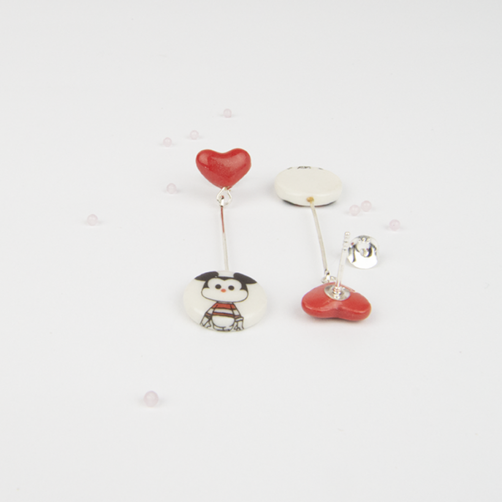 Pendientes  Mickey corazon largos
