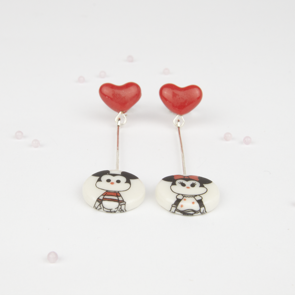 Pendientes  Mickey corazon largos