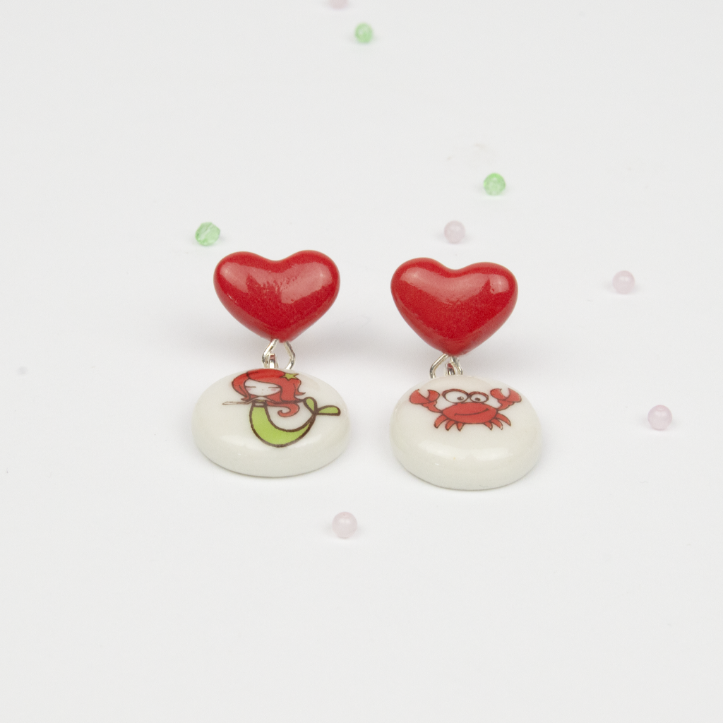 Pendientes corazón cortos Sirenita