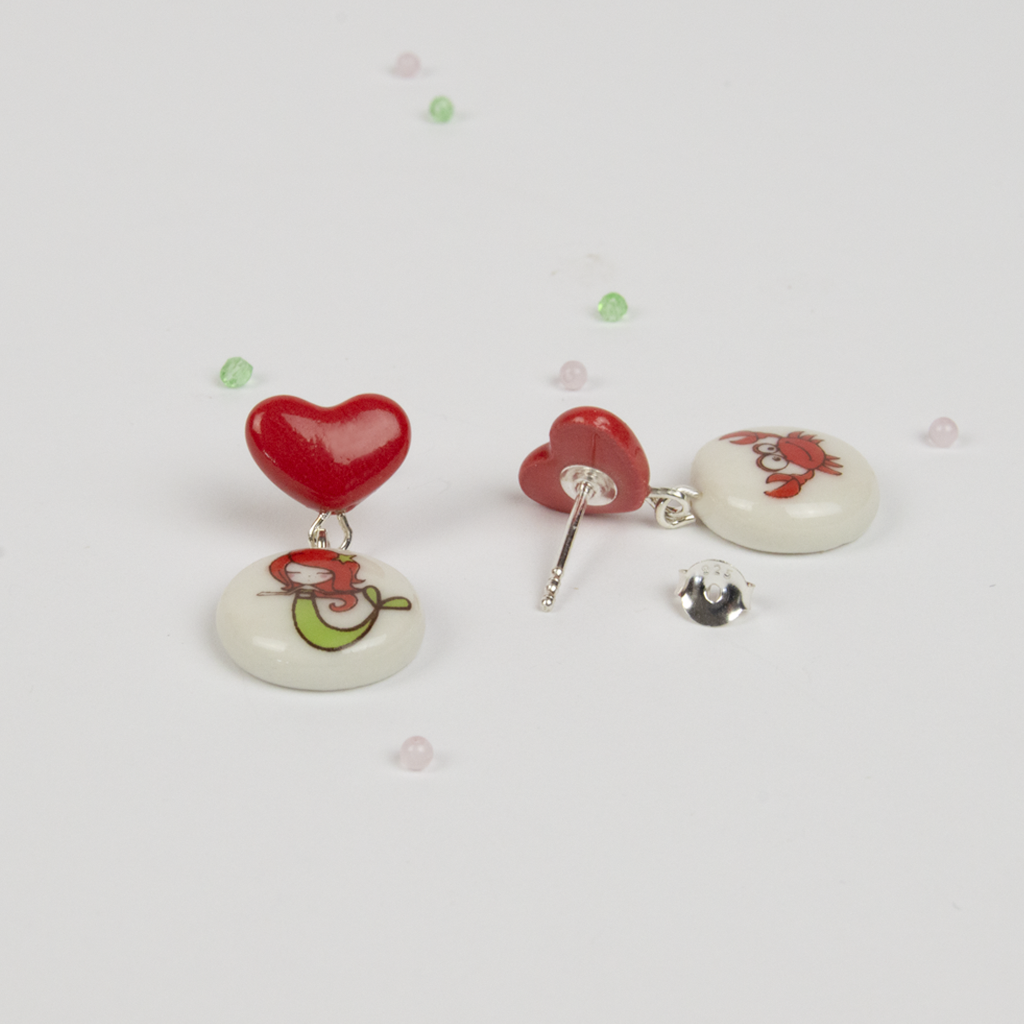 Pendientes corazón cortos Sirenita