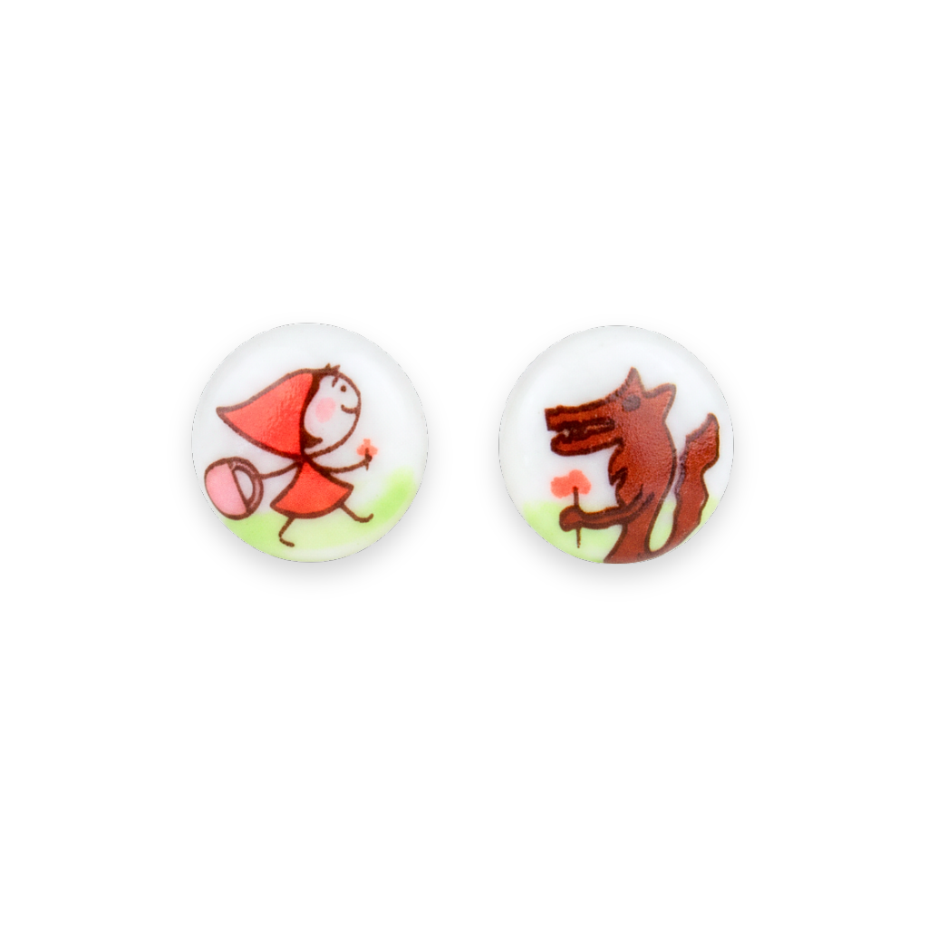 Pendientes mini caperucita y el lobo enamorado