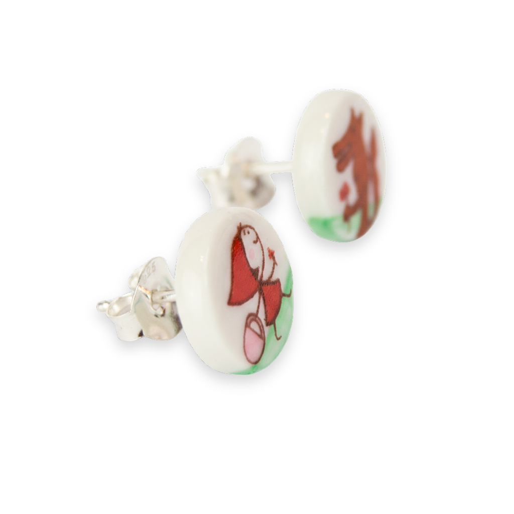 Pendientes mini caperucita y el lobo enamorado