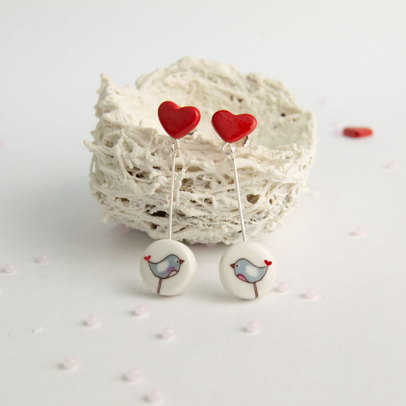 Pendientes Pajaritos corazón largos