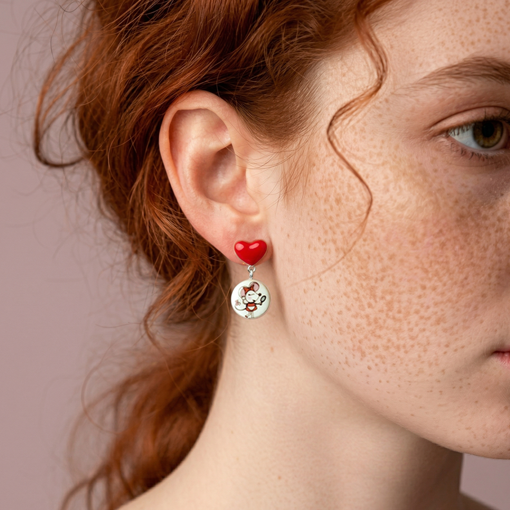 Pendientes corazón cortos Ratita presumida