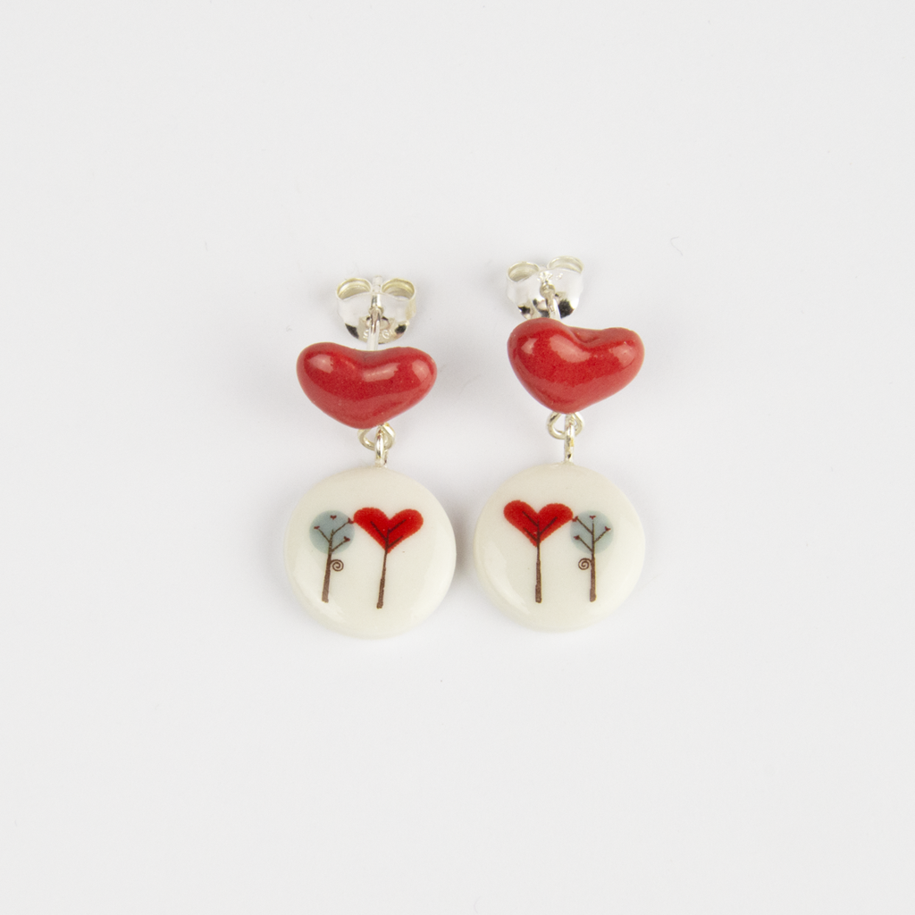 Pendientes love tree corazón cortos