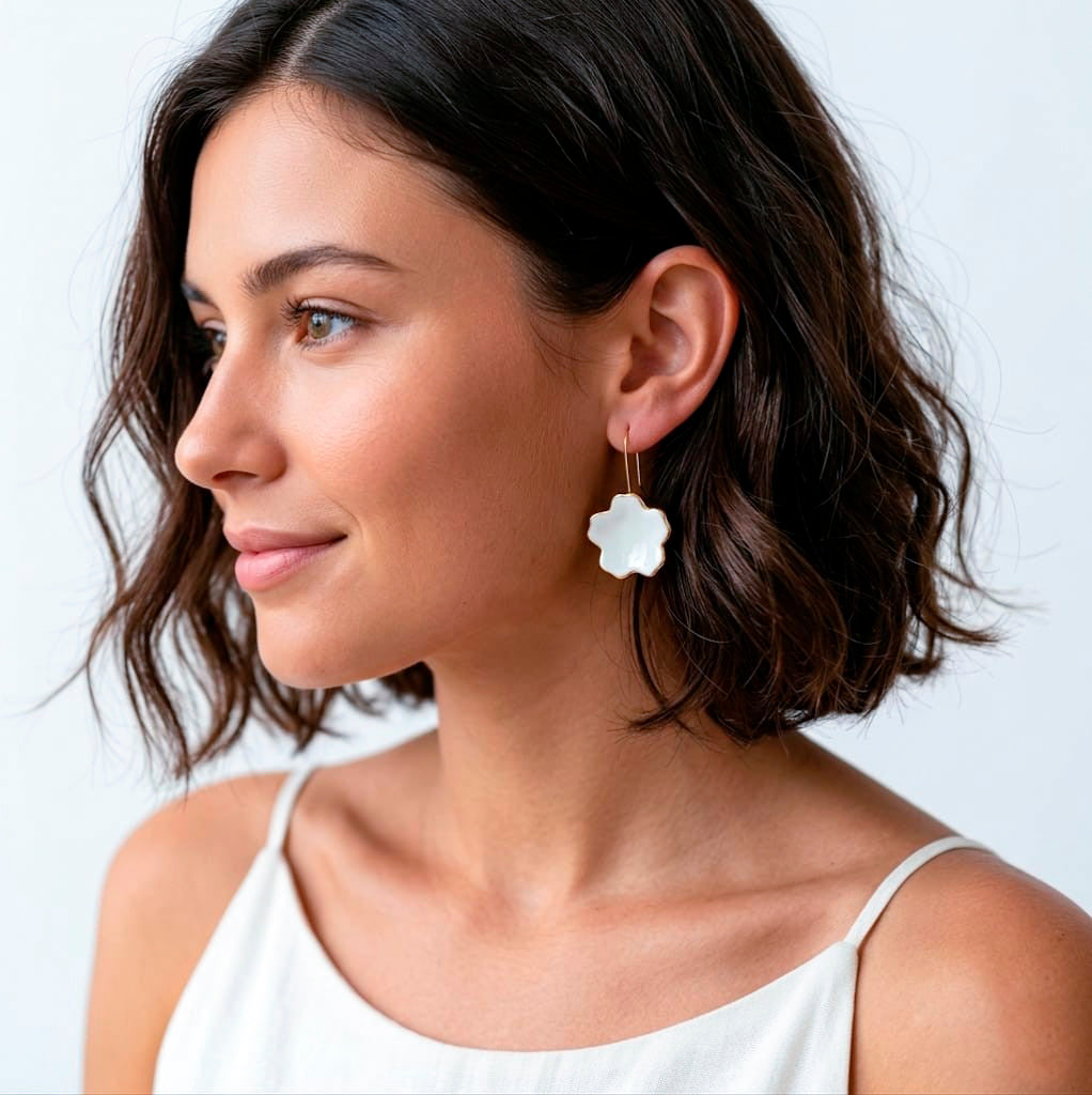 Pendientes flor borde oro md. Gancho