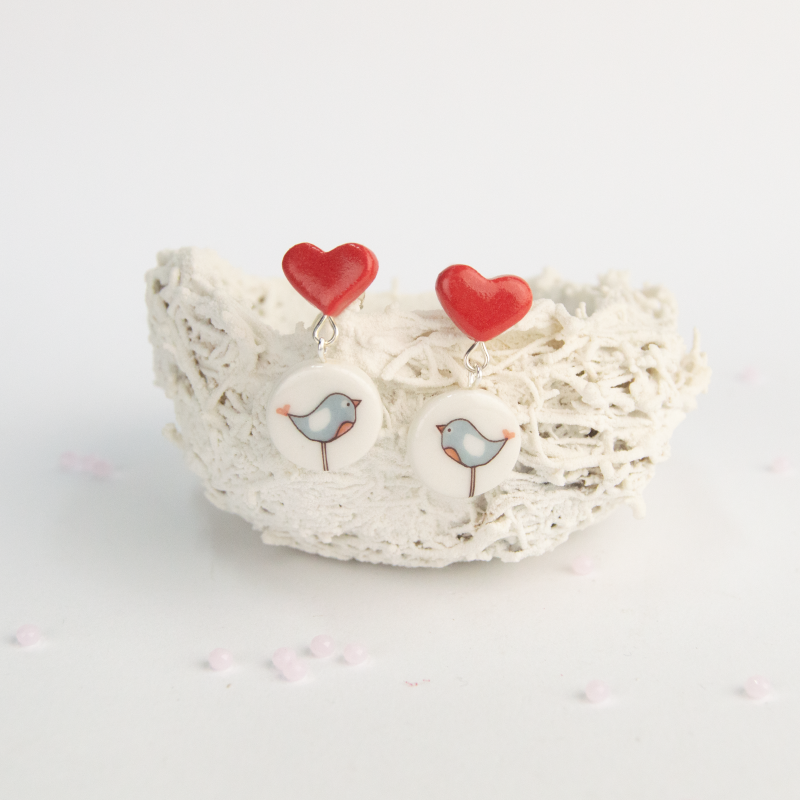 Pendientes Pajaritos cortos corazón