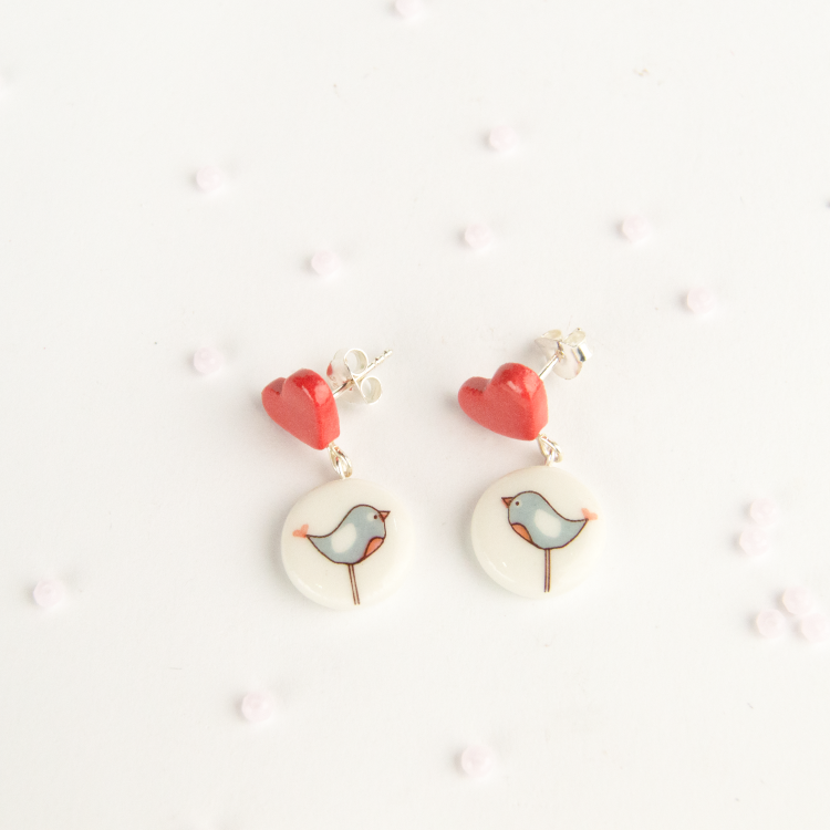 Pendientes Pajaritos cortos corazón