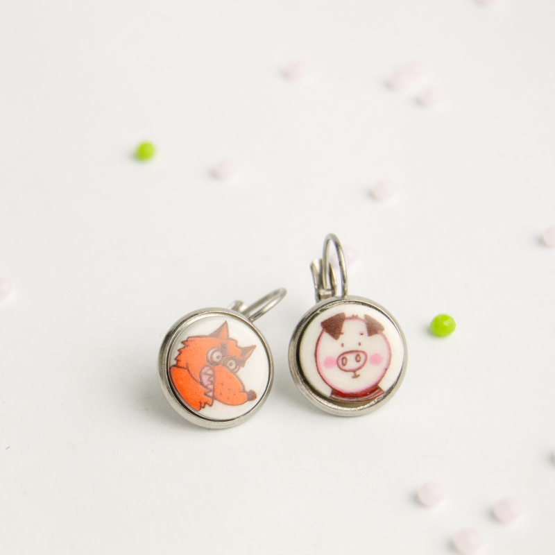 Pendientes Tres cerditos acero
