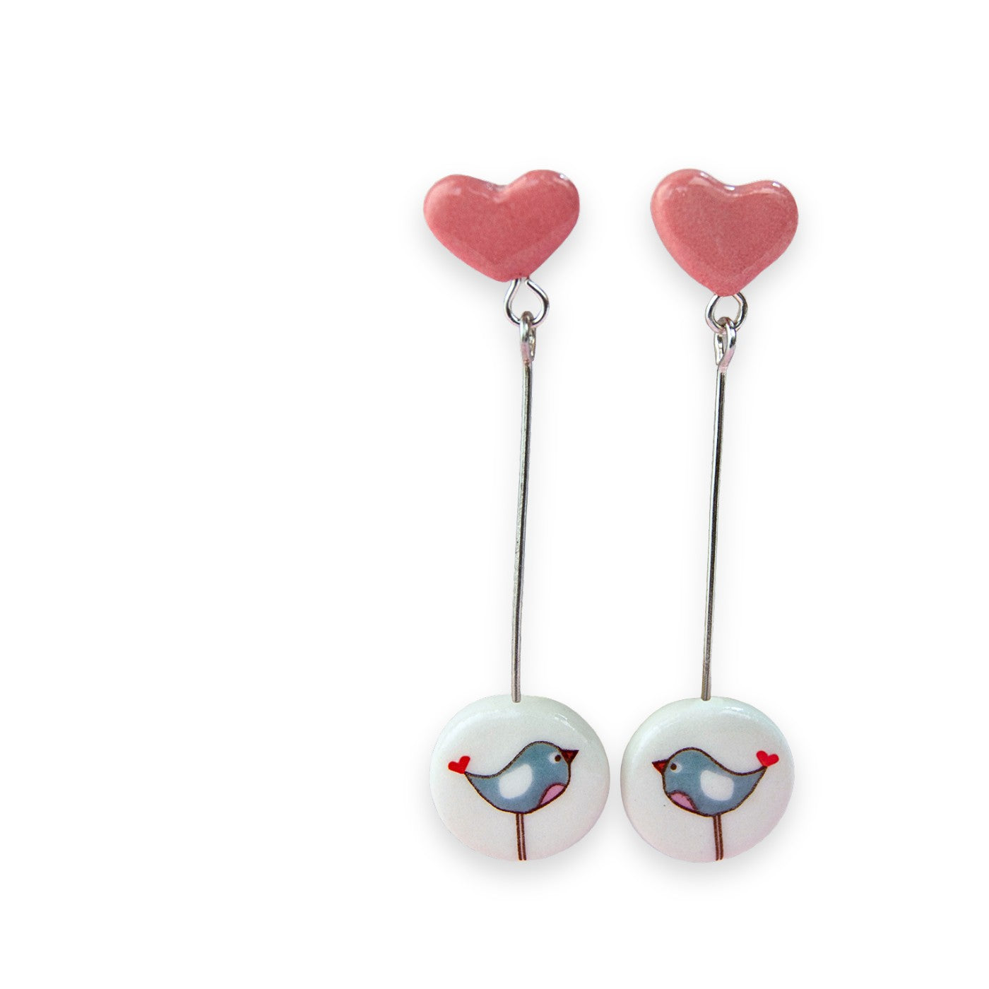 Pendientes Pajaritos corazón largos